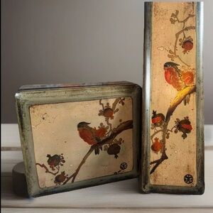 2 Vtg JAPANESE Decorative Trinket Boxes Hand Crafted Asian Decor Artist Signed